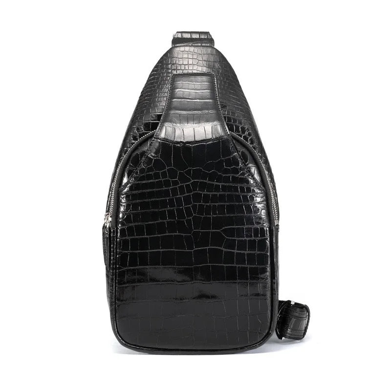 Authentic Exotic Crocodile Skin Classic Solid Black Men's Chest Bag Messenger Bag Genuine Alligator Leather Male Crossbody Bag