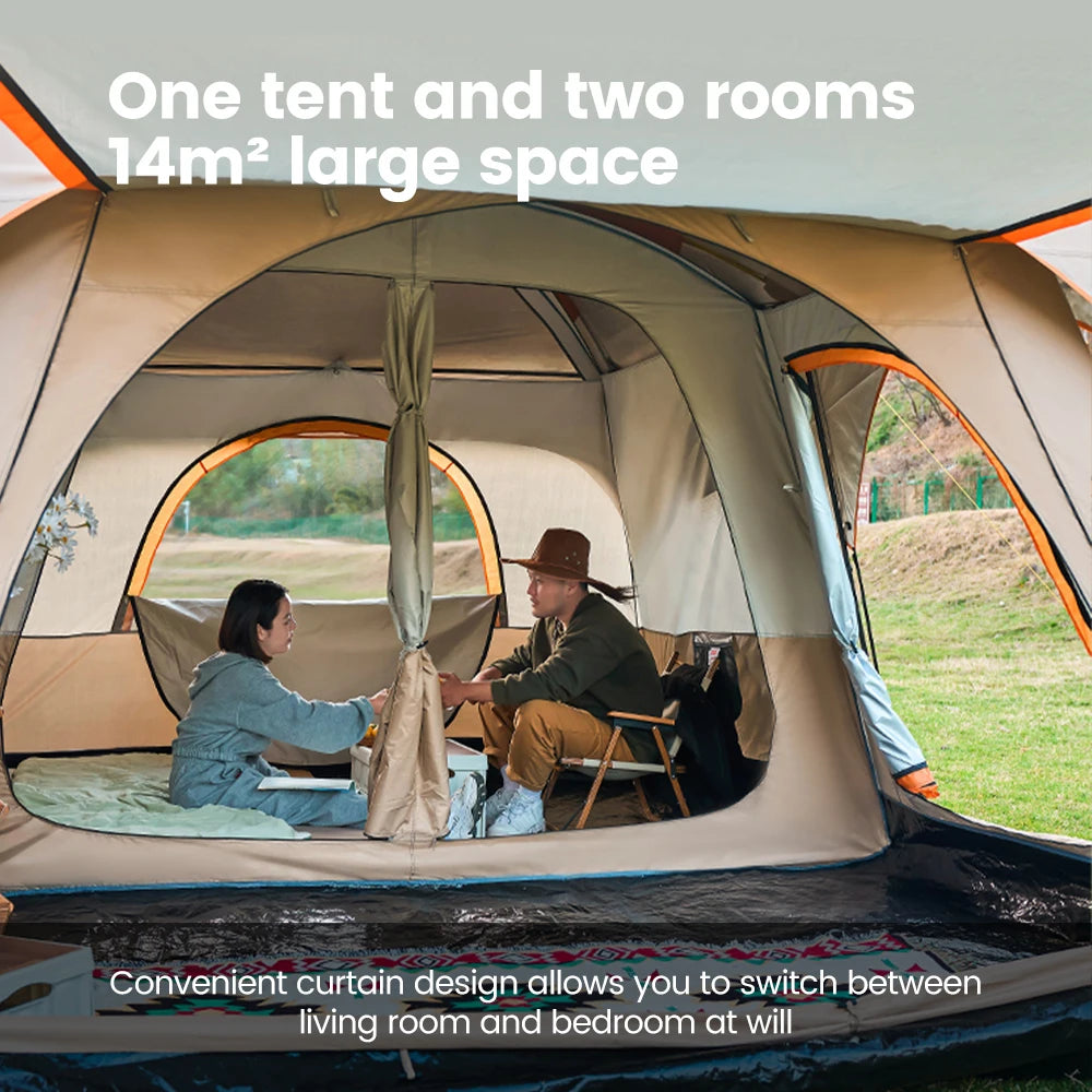 10 Person Camping Tent, Waterproof Windproof Sun Protection, 210D Oxford Fabric, 3 Season, Lightweight, 2 Room 1 Living Room