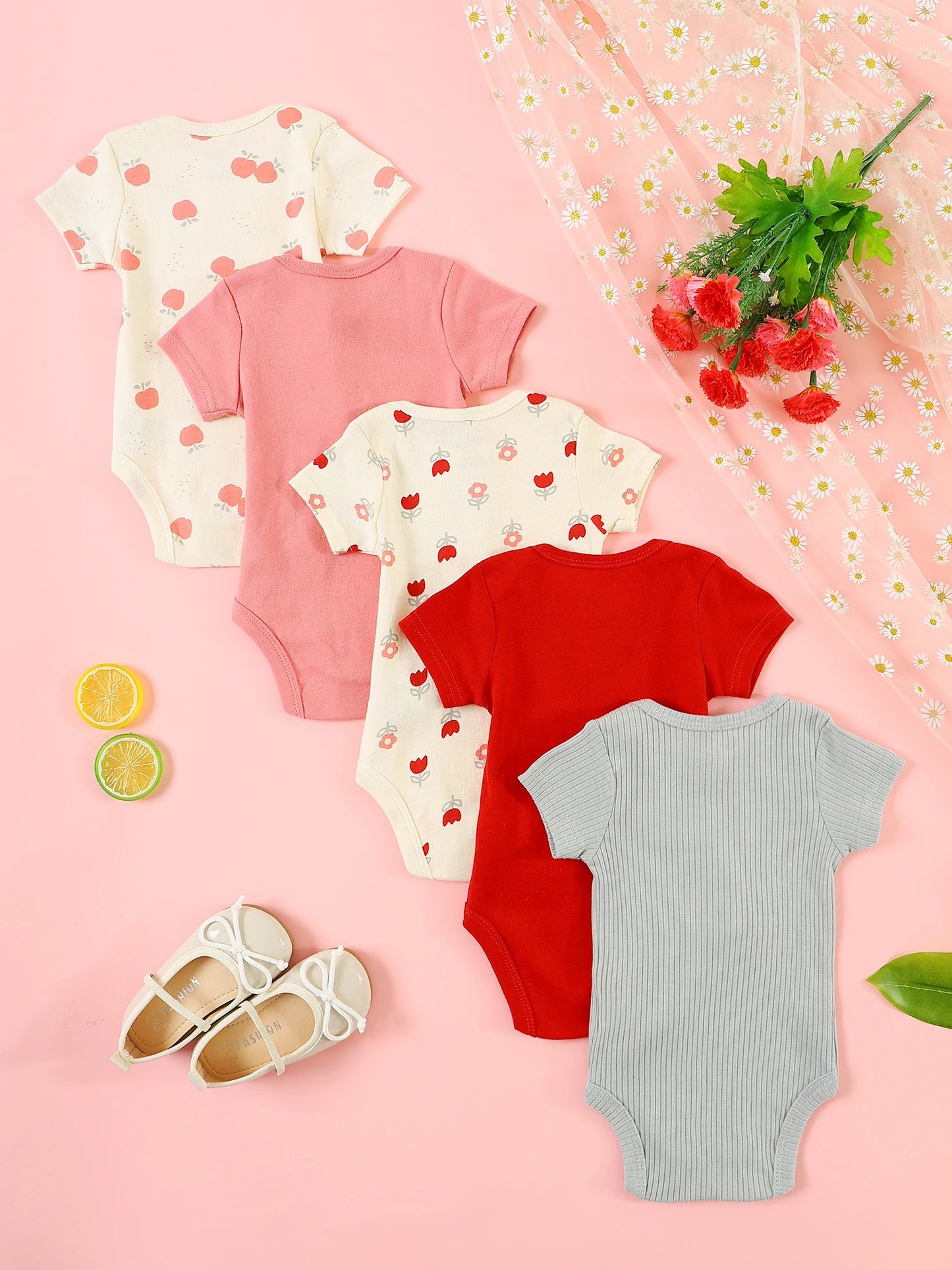 Baby girl clothes 5PCS Baby girl onesie newborn baby clothes summer Short-sleeved jumpsuitSuitable for 0-9 months