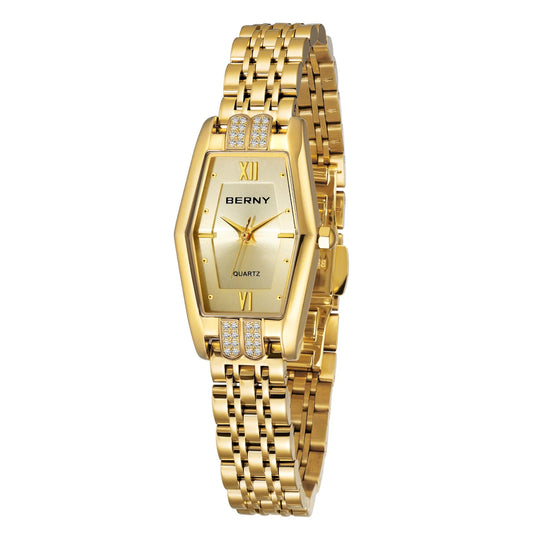 BERNY Gold Watches for Women Elegant Dainty Hexagon Ladies Quartz Wrist Watches Stainless Steel Band Fashion Luxury Bracelet