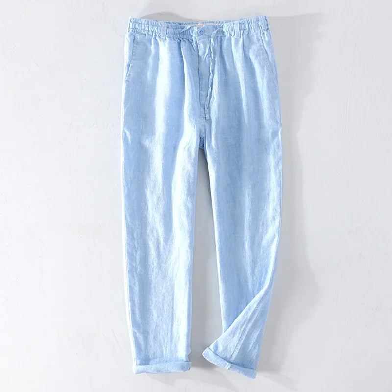 Men Dress Pants Summer New Casual Black Pants Men 100% Pure Linen Loose Fashion  Solid Color Trousers Male Brand Clothing Y2951