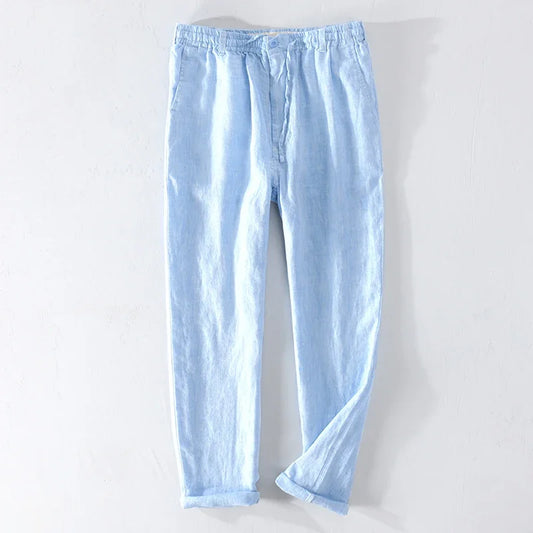Men Dress Pants Summer New Casual Black Pants Men 100% Pure Linen Loose Fashion  Solid Color Trousers Male Brand Clothing Y2951
