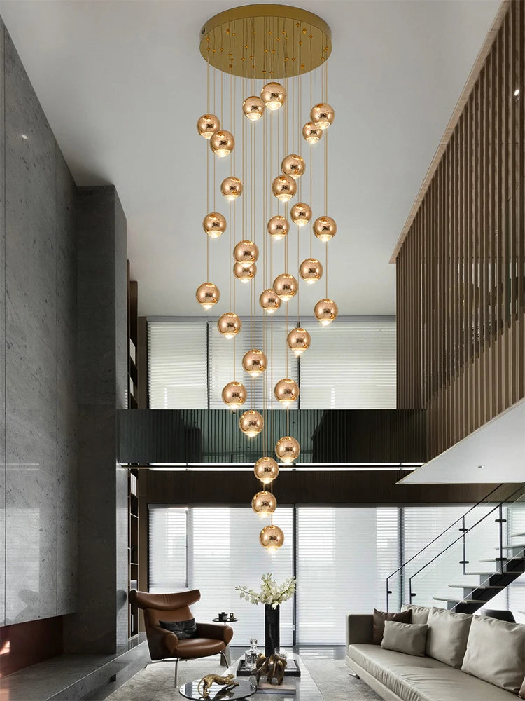 Living Room Modern LED Lighting Apartment Stairwell Hanging Lamps Villa Hall Staircase Pendent Lights Lobby Spherical Chandelier