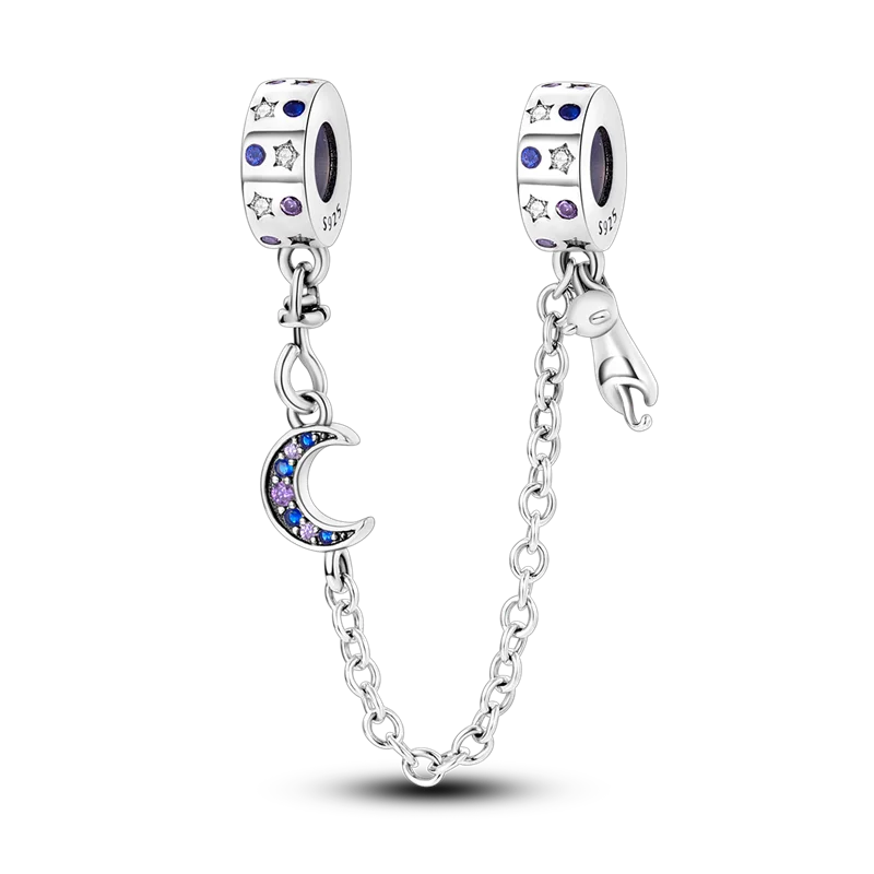Silver Clasp 925 Sterling Silver CZ pave Clip Charms Daisy Beads Stopper Safety Chain fit Original Bangle Bracelet Jewelry Clip