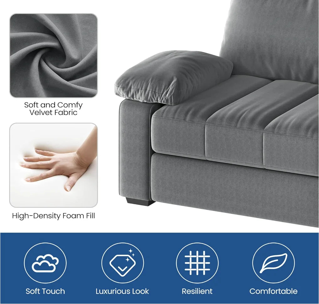 79" Sofa Couch Modern Velvet Couch with Removable Covers & USB Ports Oversized Loveseat Sofas with Storage Pockets for Living Ro