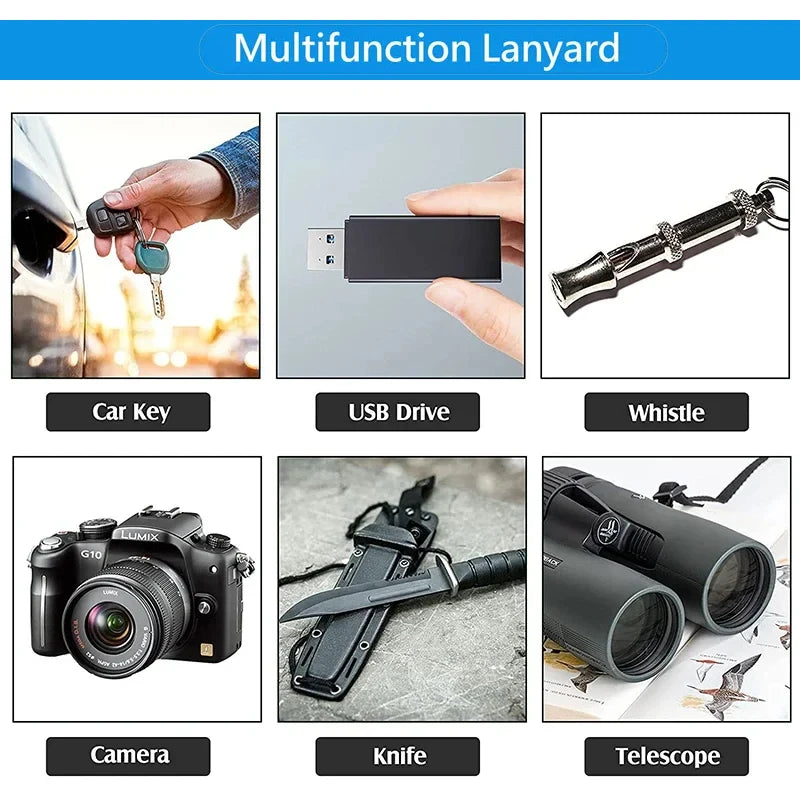 Outdoor Paracord Rope Keychain EDC Survival Kit Cord Camera Telescope Phone Lanyard Military Emergency Strap for Hiking Camping