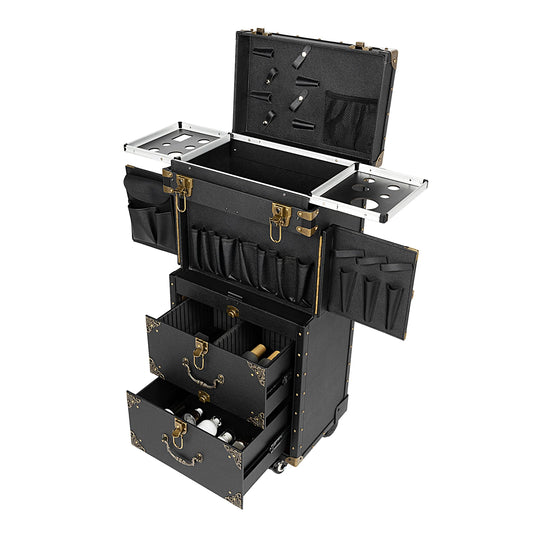 Portable Makeup Train Case,Professional Lockable Rolling Makeup & Hairdressing Trolley for Hair Tool,for Hairdressers and Makeup