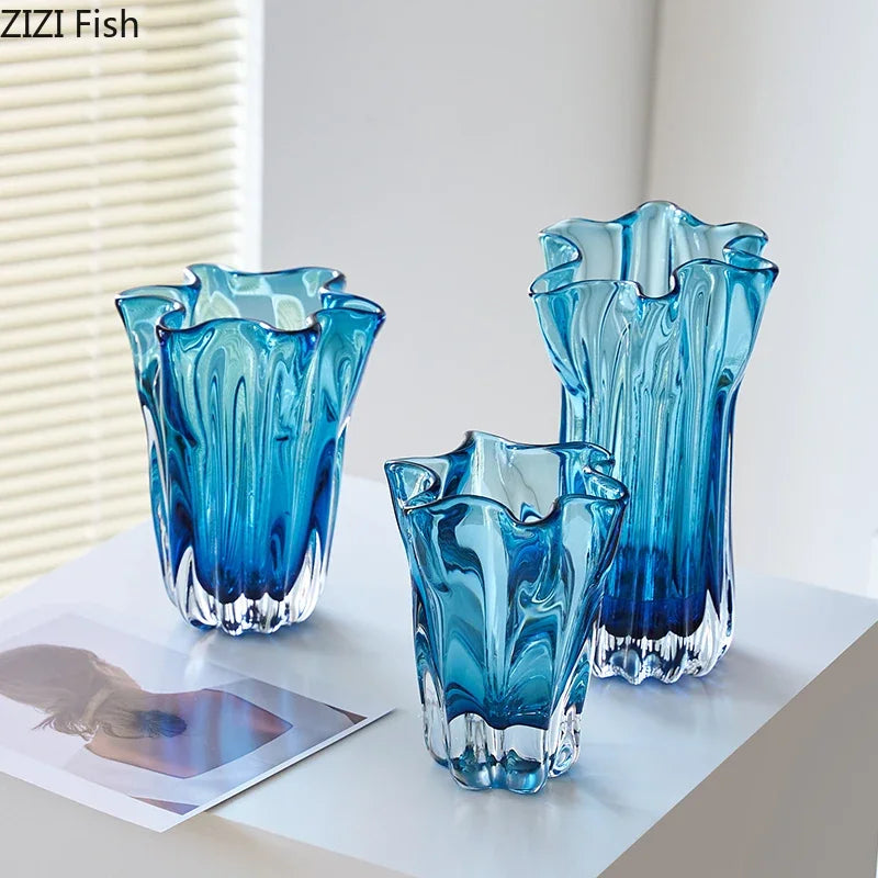 Transparent Blue Hydroponic Glass Vase Flower Pots Desk Decoration Flowers Arrangement Modern Floral Vases Room Aesthetic Decor