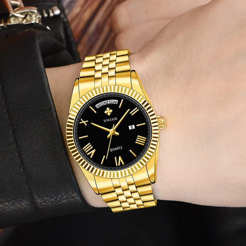WWOOR Luxury Watches Gift For Men Waterproof Stainless Steel Date Clock New Men Quartz Wristwatches Male Watch Relogio Masculino