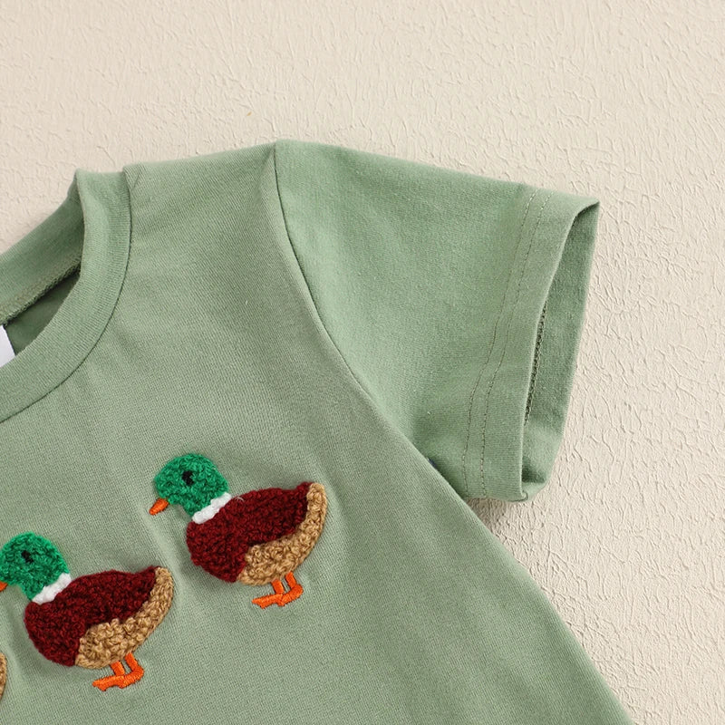 2024-11-11 Lioraitiin 0-3Y Cute Baby Boys Outfit Summer Duck Embroidery Short Sleeve T-Shirt and Elastic Pants Set