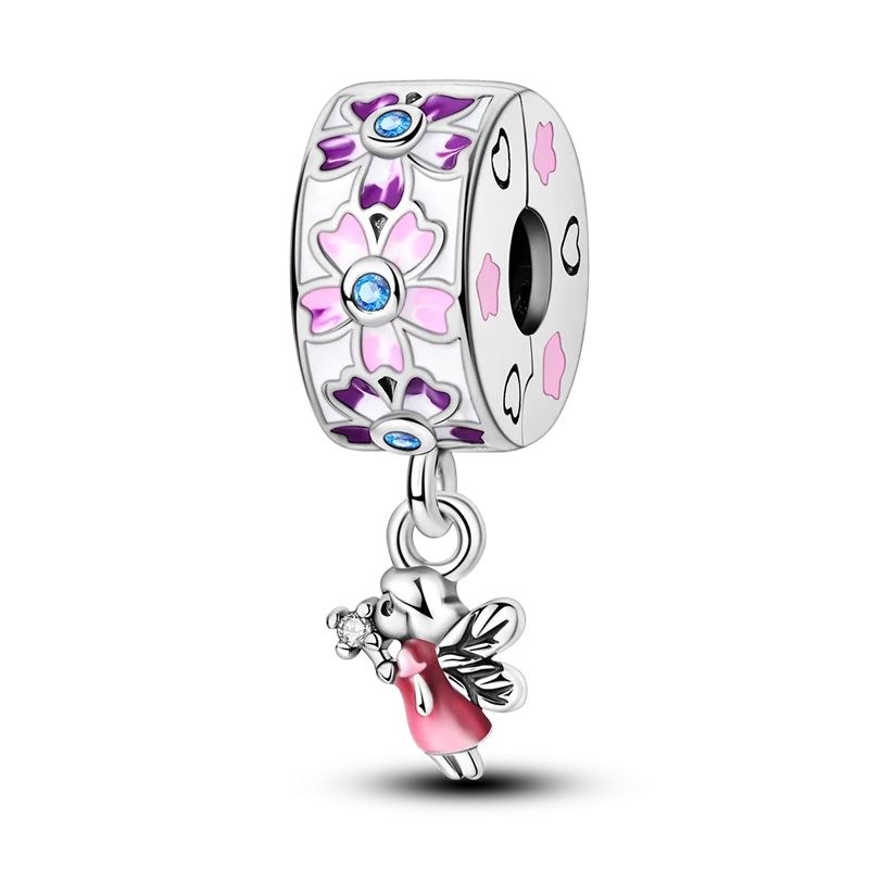 Silver Clasp 925 Sterling Silver CZ pave Clip Charms Daisy Beads Stopper Safety Chain fit Original Bangle Bracelet Jewelry Clip