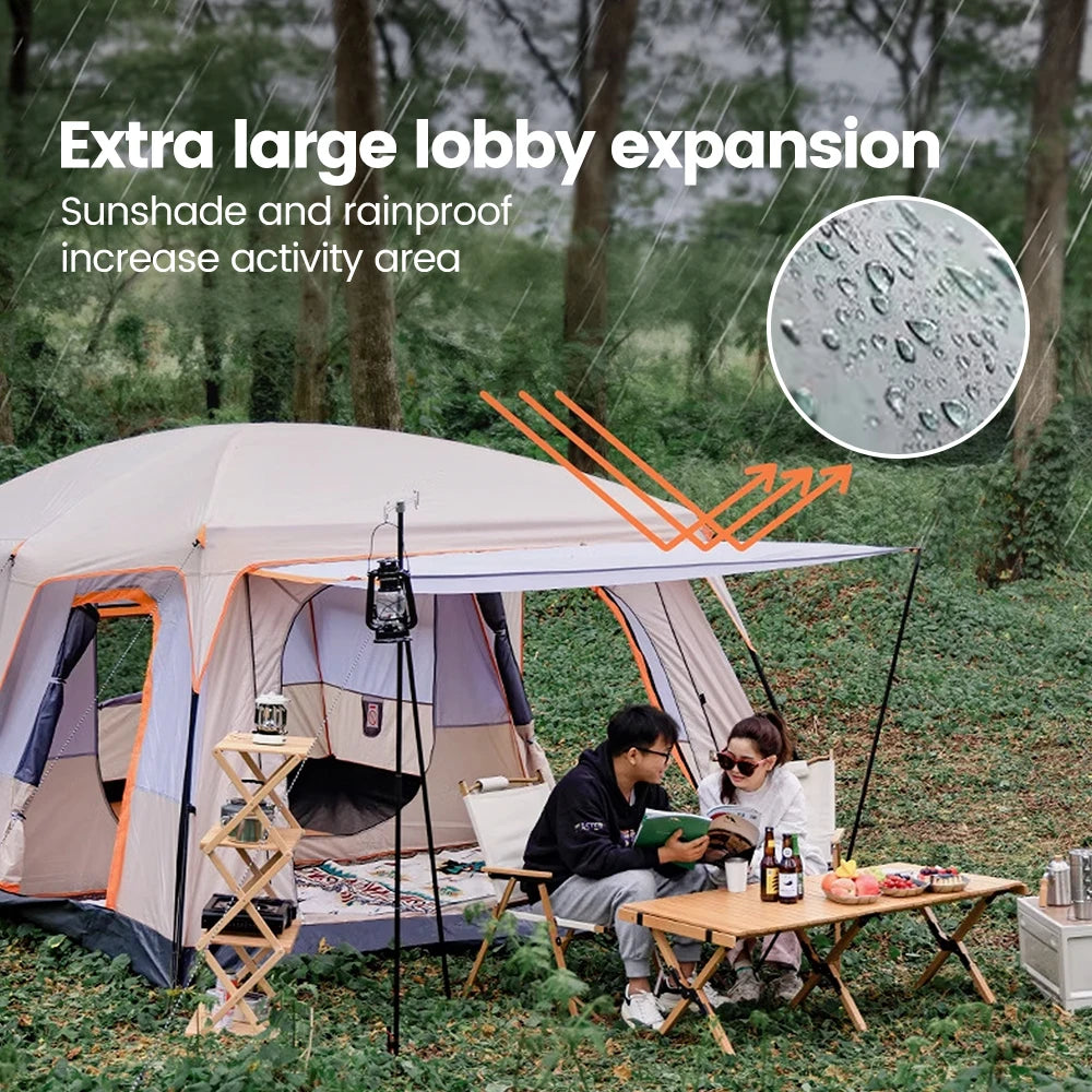 10 Person Camping Tent, Waterproof Windproof Sun Protection, 210D Oxford Fabric, 3 Season, Lightweight, 2 Room 1 Living Room