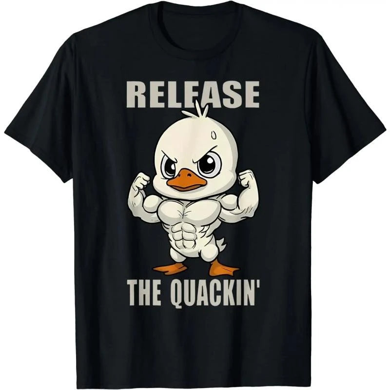 Fitness Duck Graphic Print Cotton T-shirt Unisex Men Women Summer Short Sleeve Fashion Brand Tee Luxury Casual Streetwear Tops