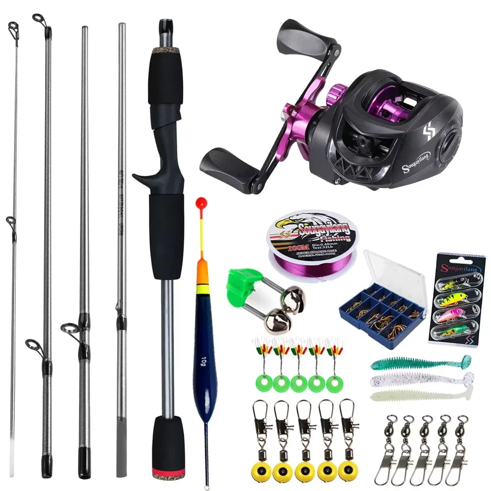 Sougayilang Baitcasting Fishing Rod and Reel Combo 5Section Fishing Rod and 7.2:1 Gear Ratio Reel Full Kit for Bass Carp Fishing