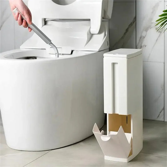 Bathroom Plastic Trash Can with Toilet Brush Waste Bin Narrow Dustbin Garbage Bucket Bathroom Kitchen Household Cleaning Tools
