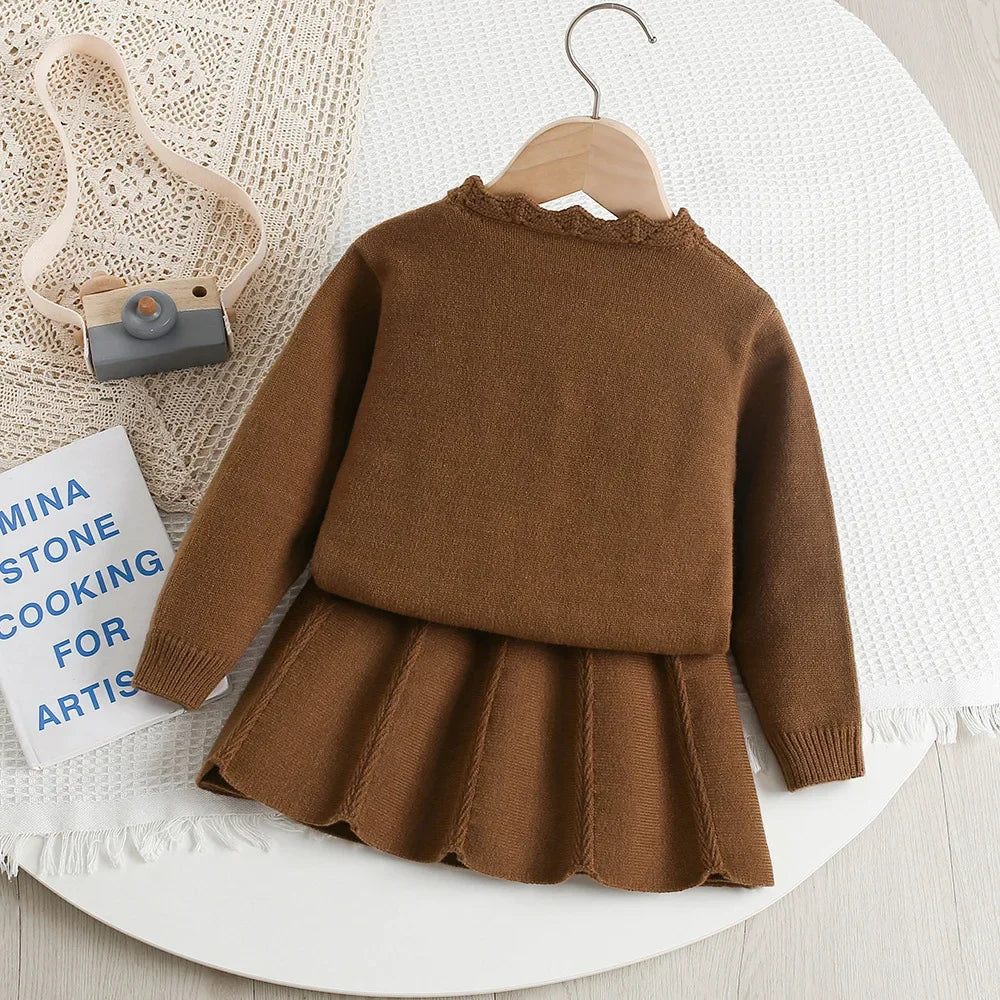 Baby Girl Clothes Girls Knitted Sweater Set Embroidered Flower Design Two-Piece Jacket And Pants Spring Autumn Korean Style