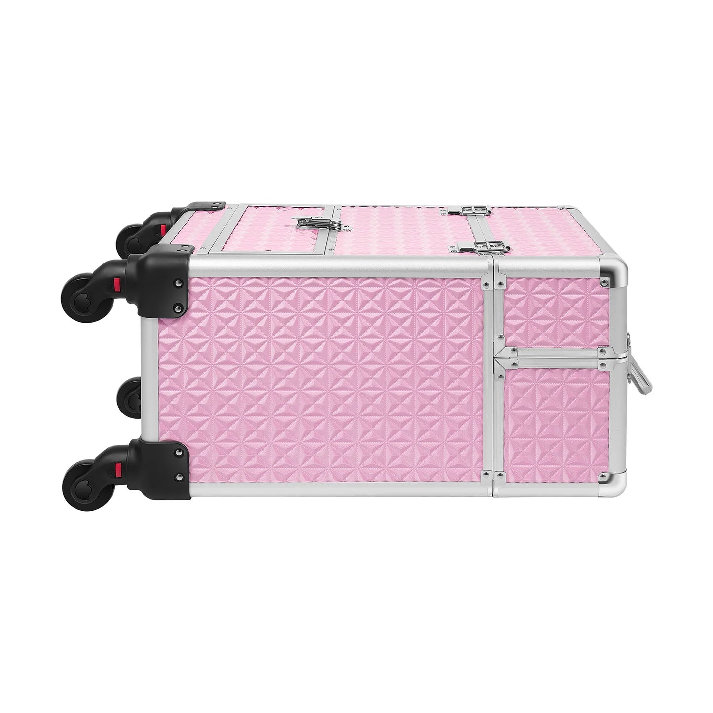 Pink Makeup Luggage Suitcase on Wheels Large Rolling Trolley Makeup Case with Telescopic Handle for Professional Makeup Artist