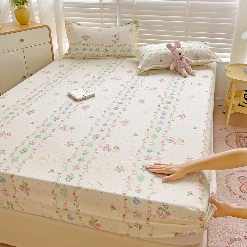 Ins Bed Sheets Floral Fitted Sheet Non Slip 침대패드 Bedspread With Elastic Band Mattress Cover (no Pillowcase) Double Bed Sheets