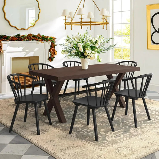 Dinings Chairs Set of 8,Farmhouse Wood Dinings Chair with Semicircular Backrest,Spindle Dining Chair for Kitchen and Dining Room