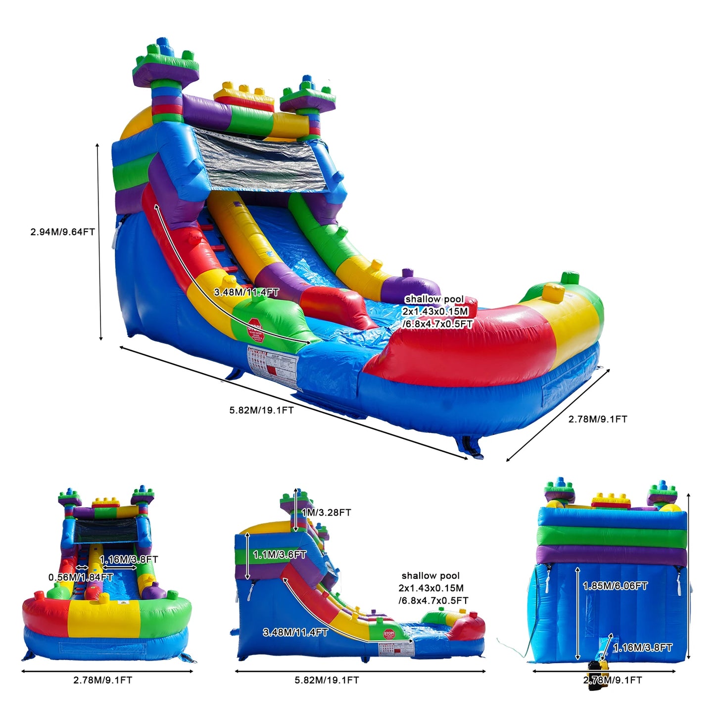 Semi Commercial Inflatable Water Slide Bounce House,Outdoors Use,High Slide with Shallow Pool,PVC Building Blocks Theme