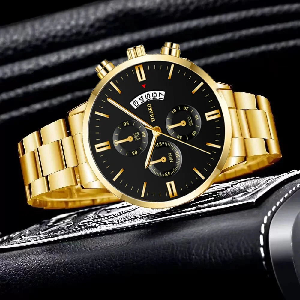 Men's Fashion Sports Watches for Men Business Stainless Steel Quartz Wristwatch Calendar Man Casual Leather Luminous Clock Watch