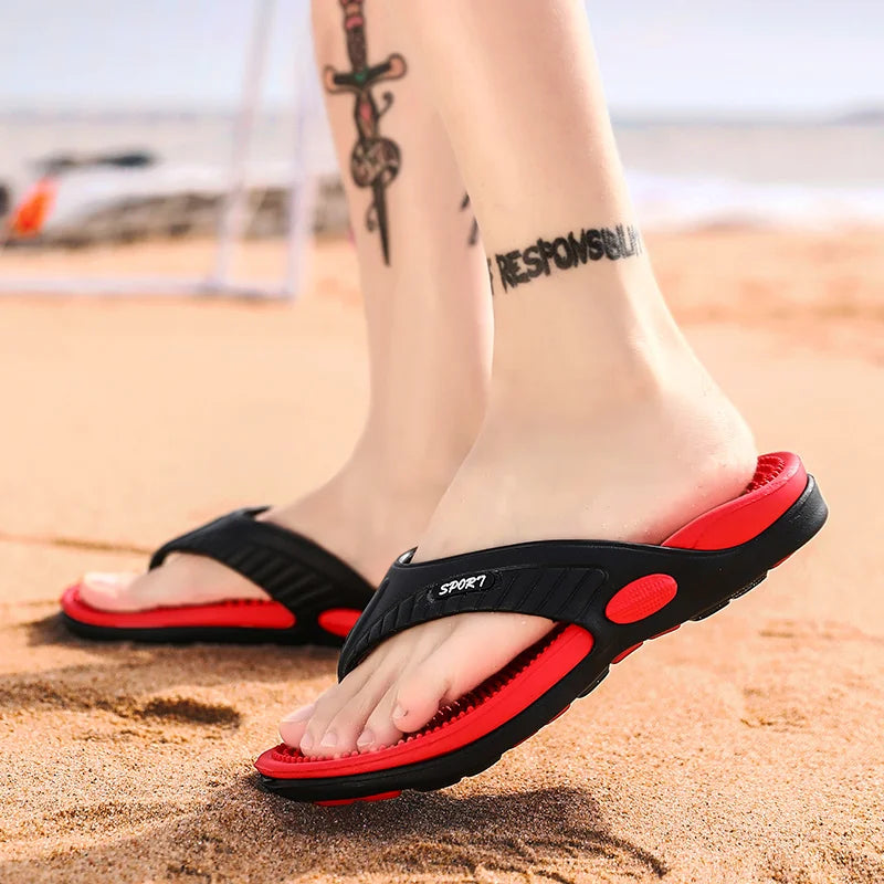 Massage Flip Flops for Men Summer Breathable Beach Shoes Sandals Men Luxury Flip Flops Breathable Plus Big Size Men Slippers 46