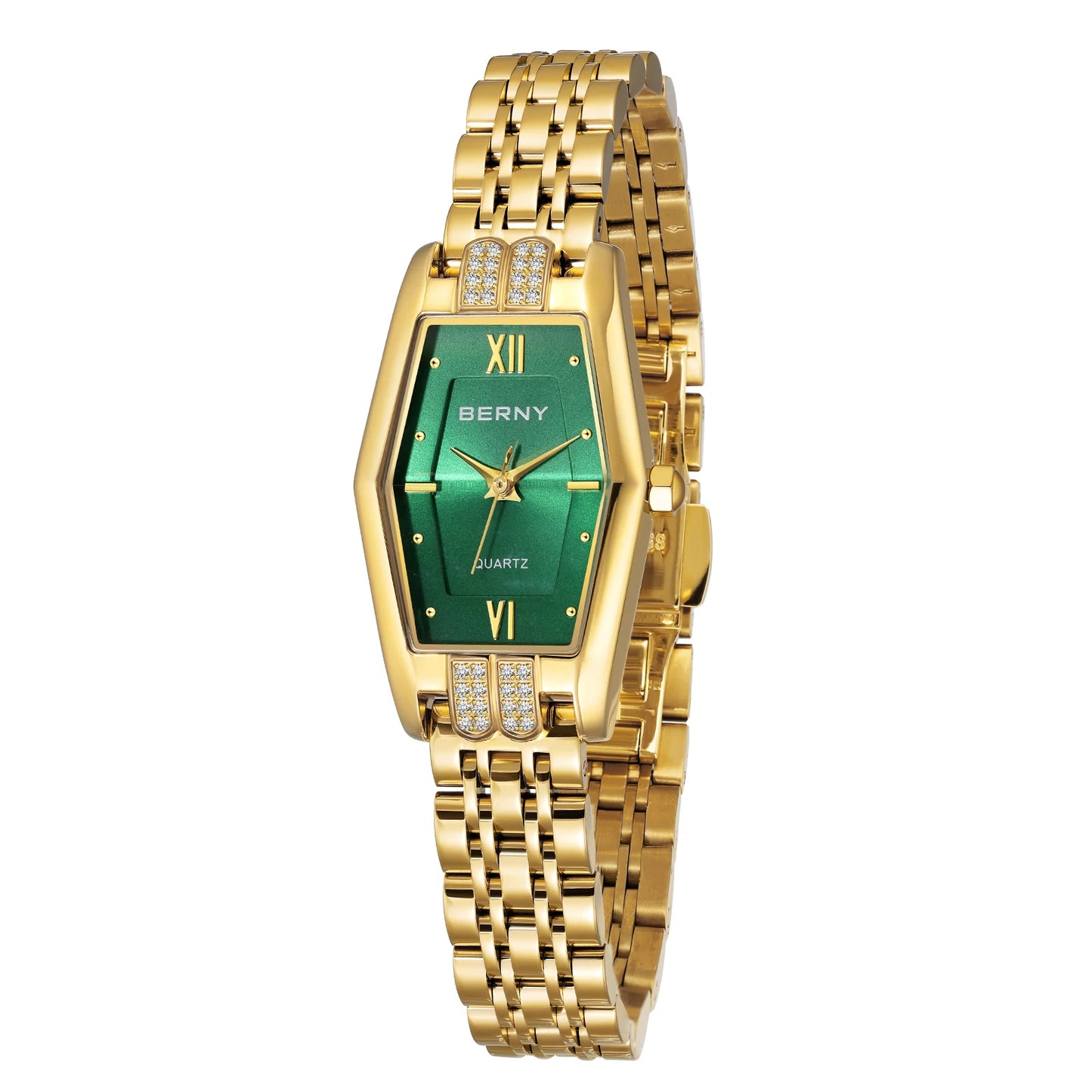 BERNY Gold Watches for Women Elegant Dainty Hexagon Ladies Quartz Wrist Watches Stainless Steel Band Fashion Luxury Bracelet