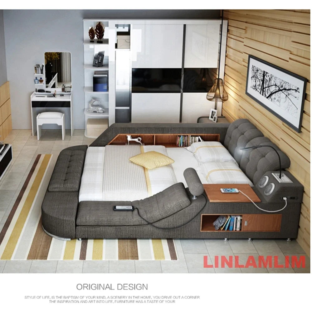 Tech Smart Bed Frame Multifunctional Massage Bed Ultimate Bed,  Fabric / Cloth Tatami Upholstered Bed with Bluetooth Speaker