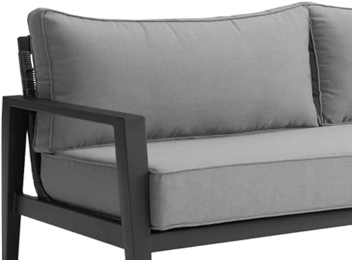 Armen Living Cayman Aluminum Outdoor Sofa in Black and Dark Gray