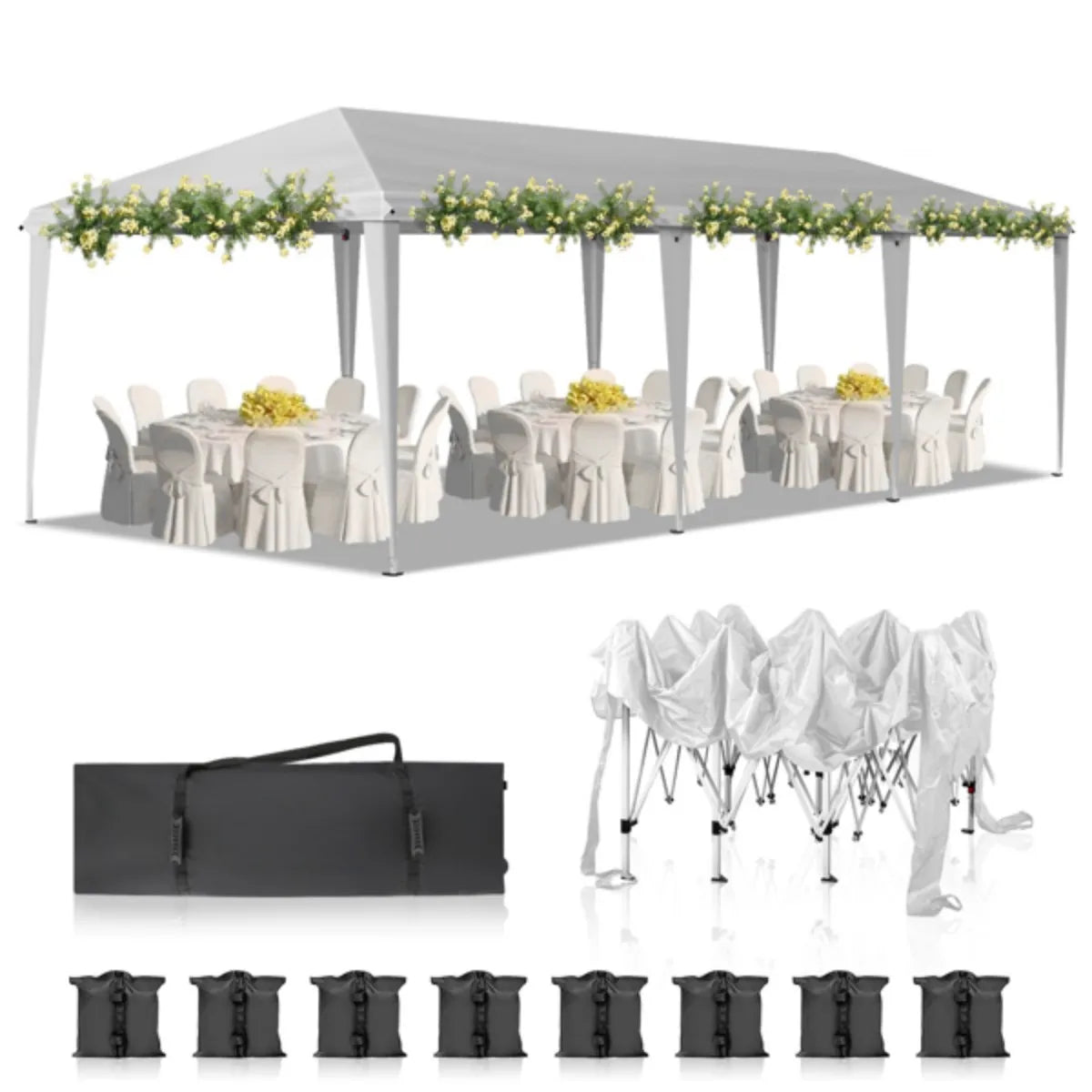 10x30ft Outdoor Pop Up Canopy, Portable Instant Canopy Tent for Outdoor Events Party Wedding Birthday Graduation Canopy Tent