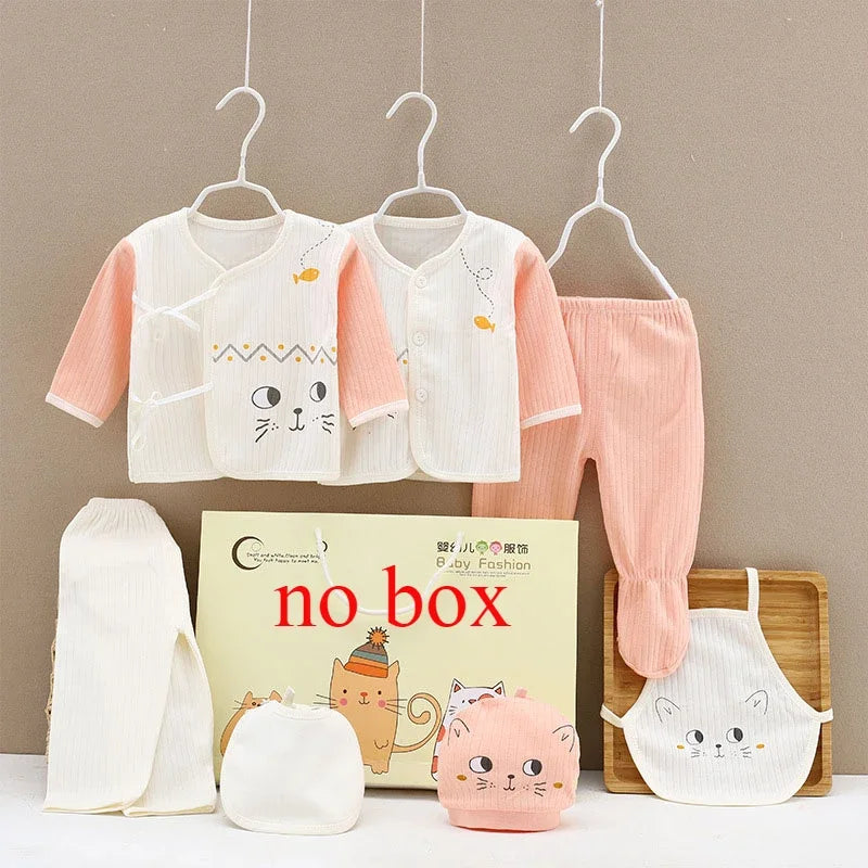 Newborn Baby Boy And Baby Girl Clothes cartoon long Sleeve Bodysuit+Pants+Hat 7pcs Set