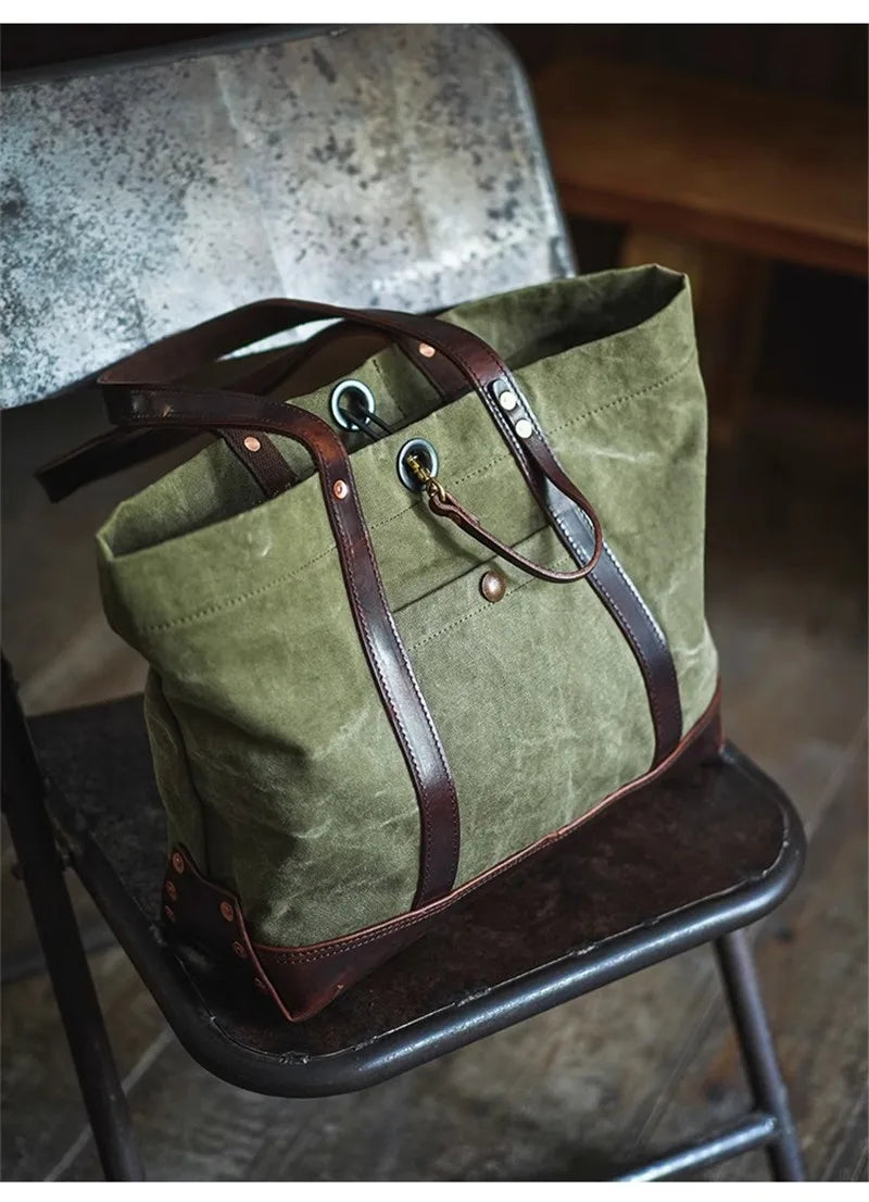 PNDME Designer High Quality Canvas Genuine Leather Men's Women's Tote Bag Fashion Retro Luxury Work Handbag Outdoor Shoulder Bag
