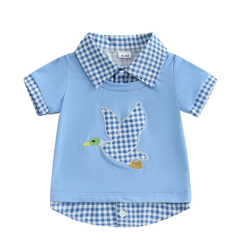 2024-12-16 Lioraitiin Summer Toddler Baby Boy T-shirt Short Sleeve Embroidery Duck Patchwork Clothes Tops