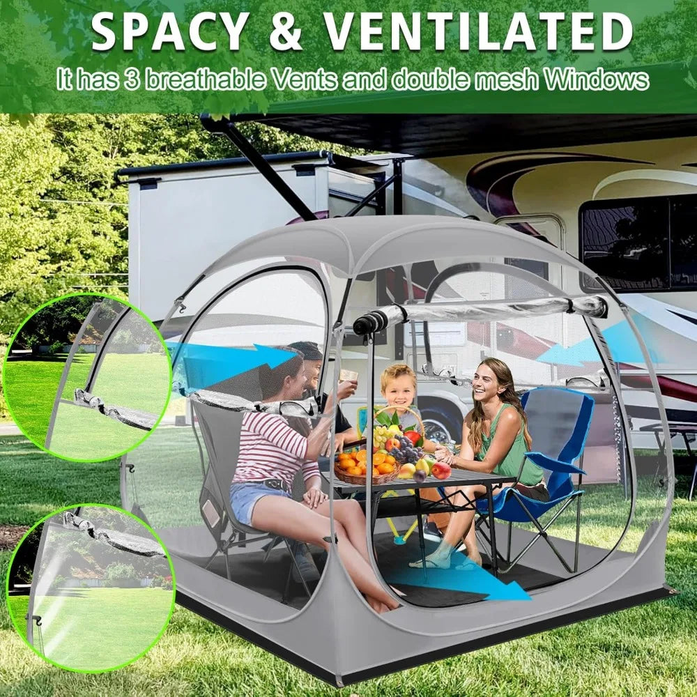 All Weather Sport Tent - Instant Pop Up Bubble Tent with Ventilation Ports and Removable Top Cover - Clear Weather Proof Pod Sun
