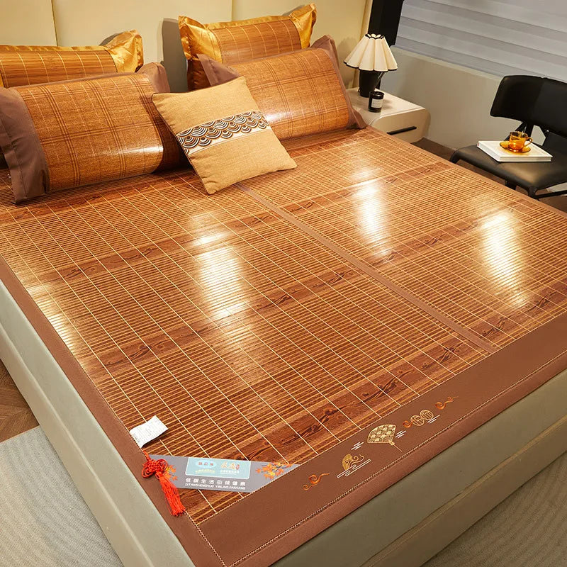 Wormwood mat bamboo mat summer household double bed foldable double-sided ice silk mat summer mat dual-use straw mat