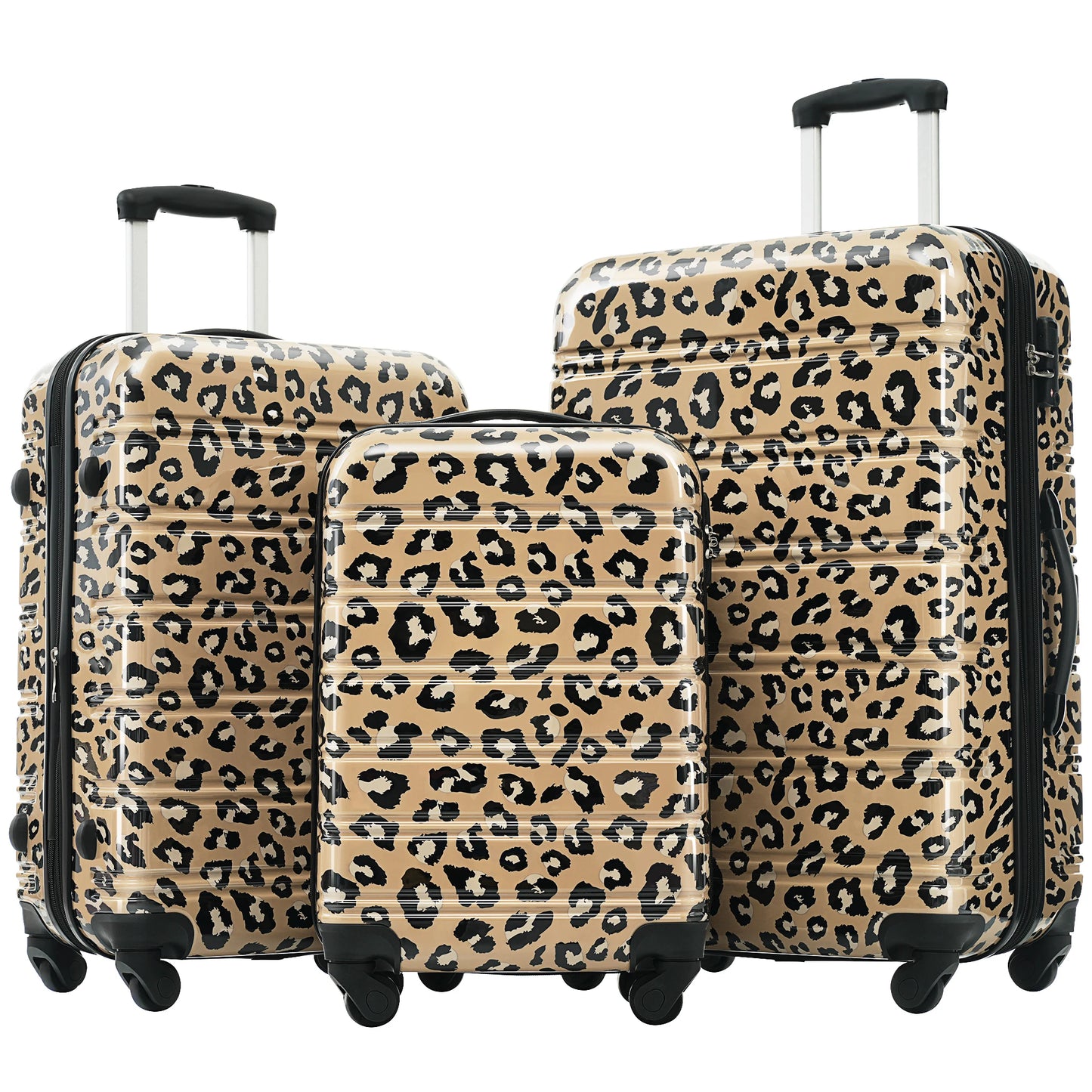 Hardshell Luggage Sets 3 pcs Spinner Suitcase with TSA Lock Leopard Lightweight -20"+24"+28" Luggages