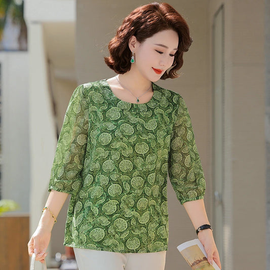 New Vintage Chiffon Women's Clothing Korean Pullovers Women's Clothing Summer Printing half sleeve Tops O-neck T-Shirts