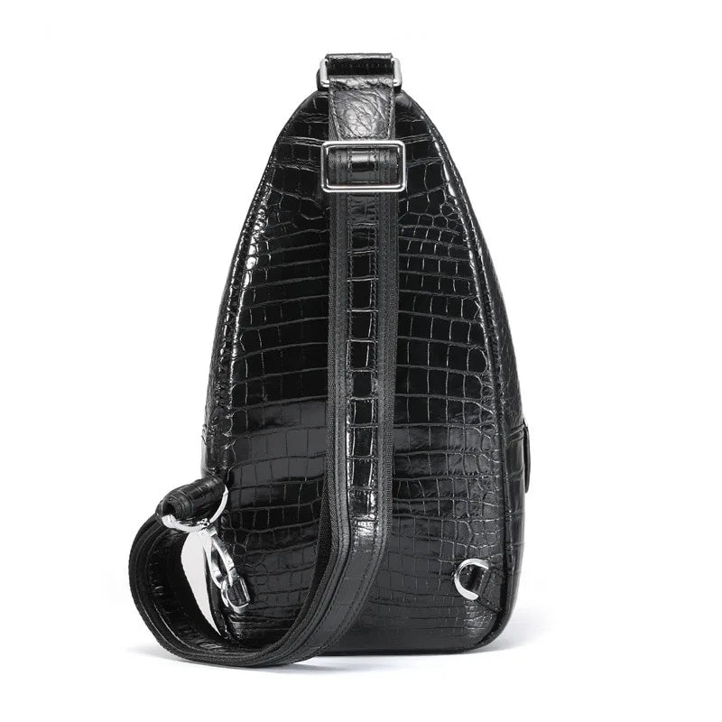 Authentic Exotic Crocodile Skin Classic Solid Black Men's Chest Bag Messenger Bag Genuine Alligator Leather Male Crossbody Bag