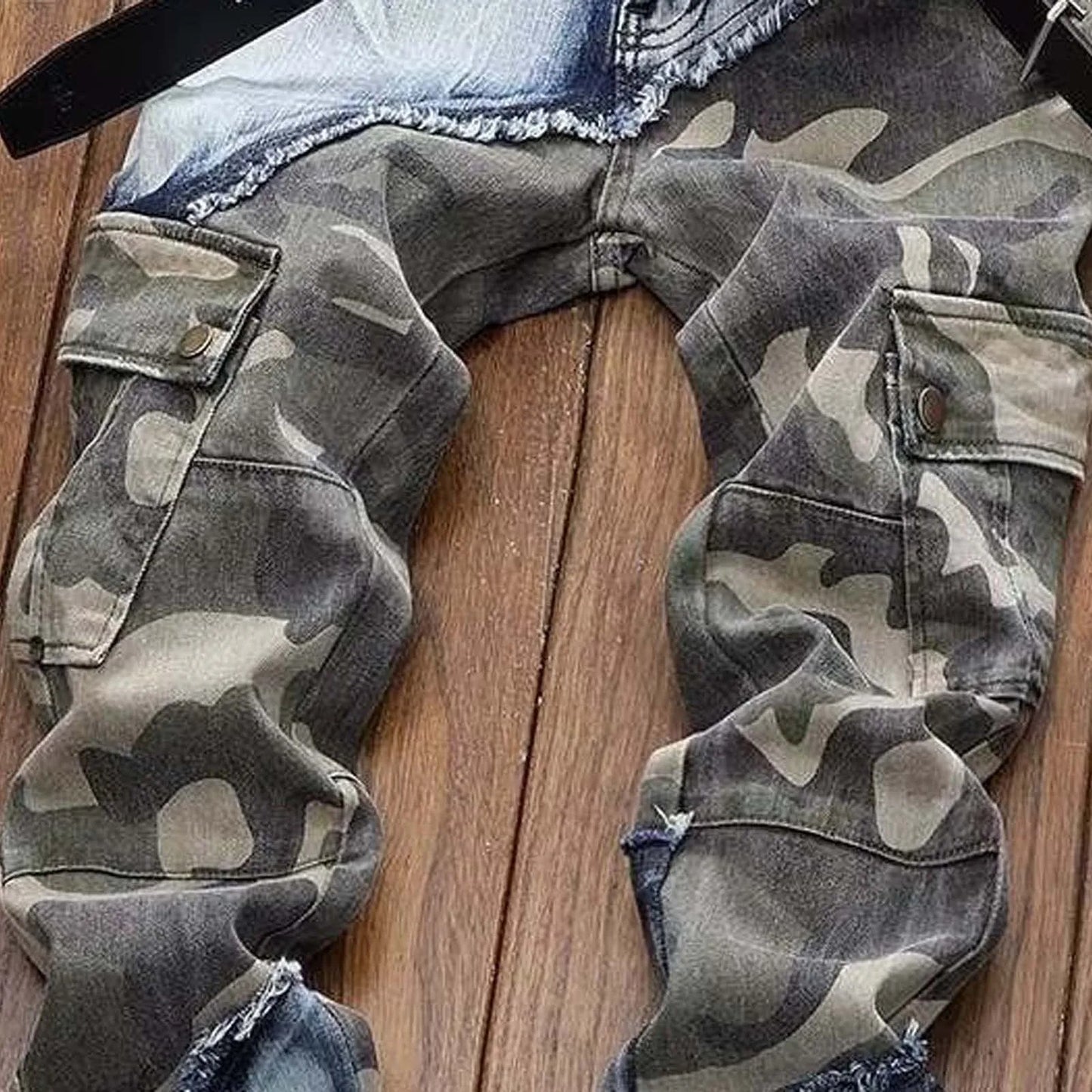 2025 Men's Jeans Vintage Distressed Camouflage Ripped PatchworkJeans Luxury Designer Slim Skinny Jeans Casual Denim Pants Men