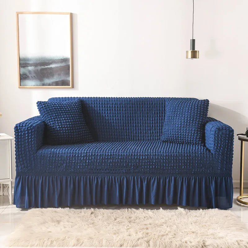 Sofa Cover for Living Room Thick Ruffled Seersucker Elastic L Shaped Corner Sofa Cover 1/2/3/4 Seater Cover for Sofa