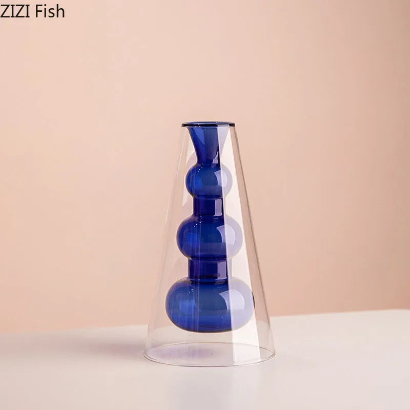 Multicolour Transparent Glass Vase Hydroponics Flower Pot Desk Decoration Flower Arrangement Floral Vases Room Aesthetic Decor