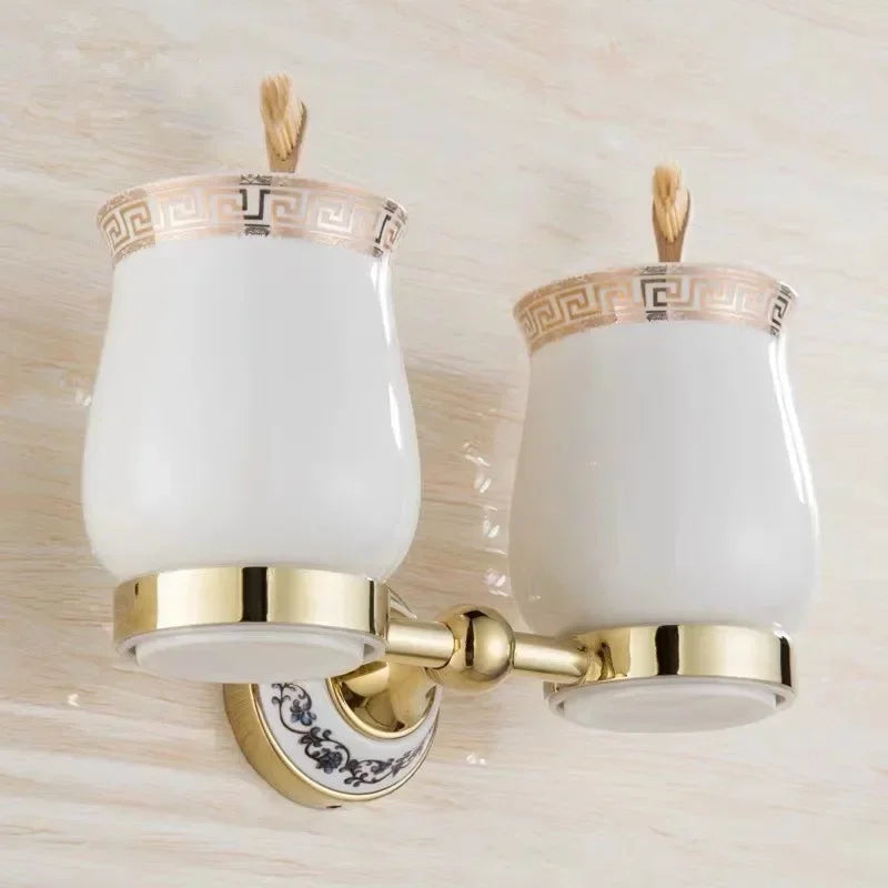 Bathroom Accessories Wall Mounted Paper Holder Toilet Gold Towel Ring Soap Box Cup Holder Luxury Ceramic Bathroom Hardware Set