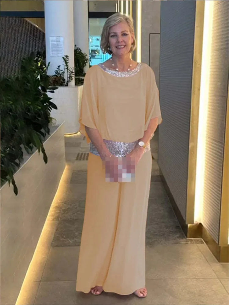 Women's Clothing 2024 Spring Autumn New Round Neck Fashionable Bright Color Bat Shirt Wide Leg Pants Half Sleeve Two-piece Set