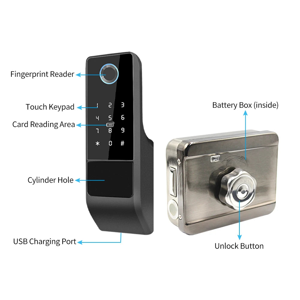 TTLock Bluetooth Fingerprint Waterproof Outdoor Gate Passcode Rfid Card Keyless Smart Door Lock