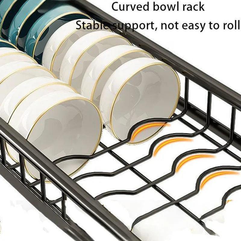 1pc countertop cutlery storage drainage rack expandable kitchen sink shelf bowl rack drain black kitchen organizer