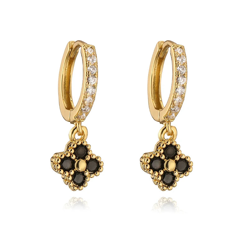 HECHENG Brass 18K Golden-Plated Crystal Zirconia Flower Dangle Earrings Perforated Ladies Jewellery 1 Pair