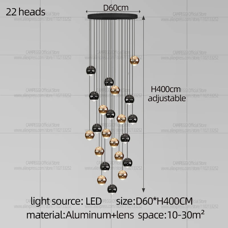 Living Room Spherical Lighting Apartment Stairwell Hanging Lamps Villa Hall LED Staircase Pendent Lights Modern Lobby Chandelier