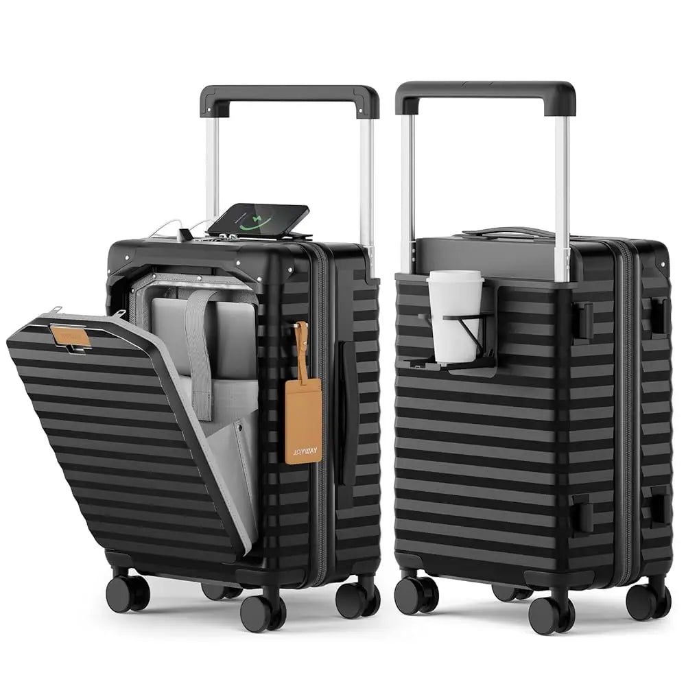 Joyway 20 inch Front Opening Carry on Luggage Suitcase 1 Piece, Cup Holder, TSA Lock, Mute Spinner Wheels, Lightweight Durable
