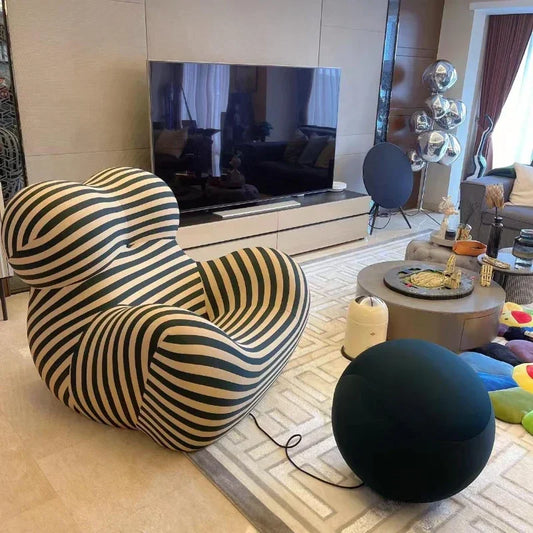 Modern Striped Bean - Bag Sofa with Ottoman, Cozy & Stylish Living Room Furniture,Designer Styles,Mom's Embrace Sofa
