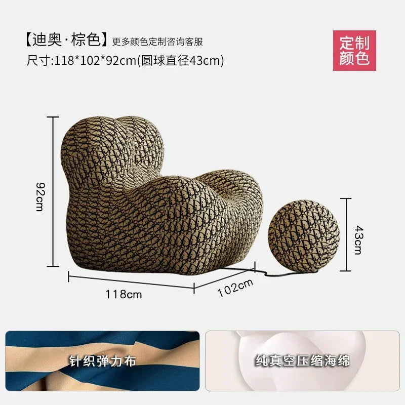 Modern Striped Bean - Bag Sofa with Ottoman, Cozy & Stylish Living Room Furniture,Designer Styles,Mom's Embrace Sofa
